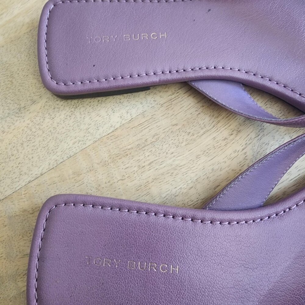 Tory Burch Sandals Shoes Womens Size 6.5M Purple Leather Thong Flip Flop Logo - Picture 10 of 12